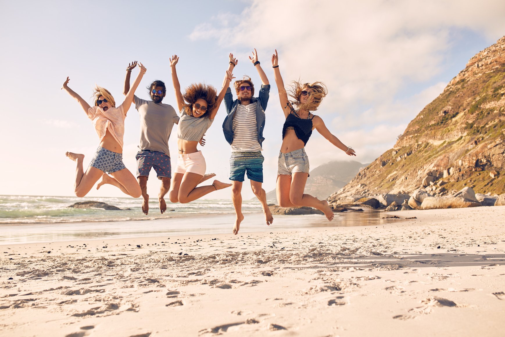 Friends on the Beach Having Fun